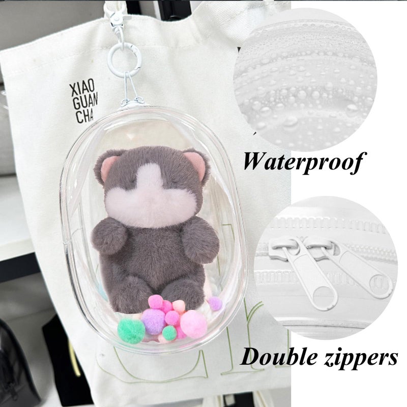 Yushen Large Doll Carrying Case for 18cm Plushies  Clear Figure Display Bag with Keychain  7in Doll Carrying Case Keychain Pouch Charms for Collectibles - Image 3
